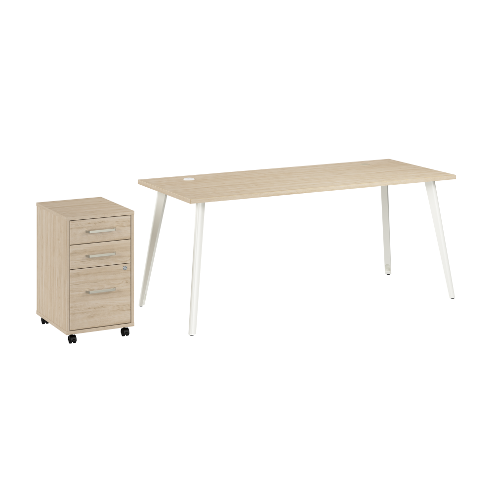 Shop Bush Business Furniture Vista 72W Desk with Splayed Metal Legs and 3 Drawer Mobile File Cabinet, Image 01, VST001NESU, #color_natural elm