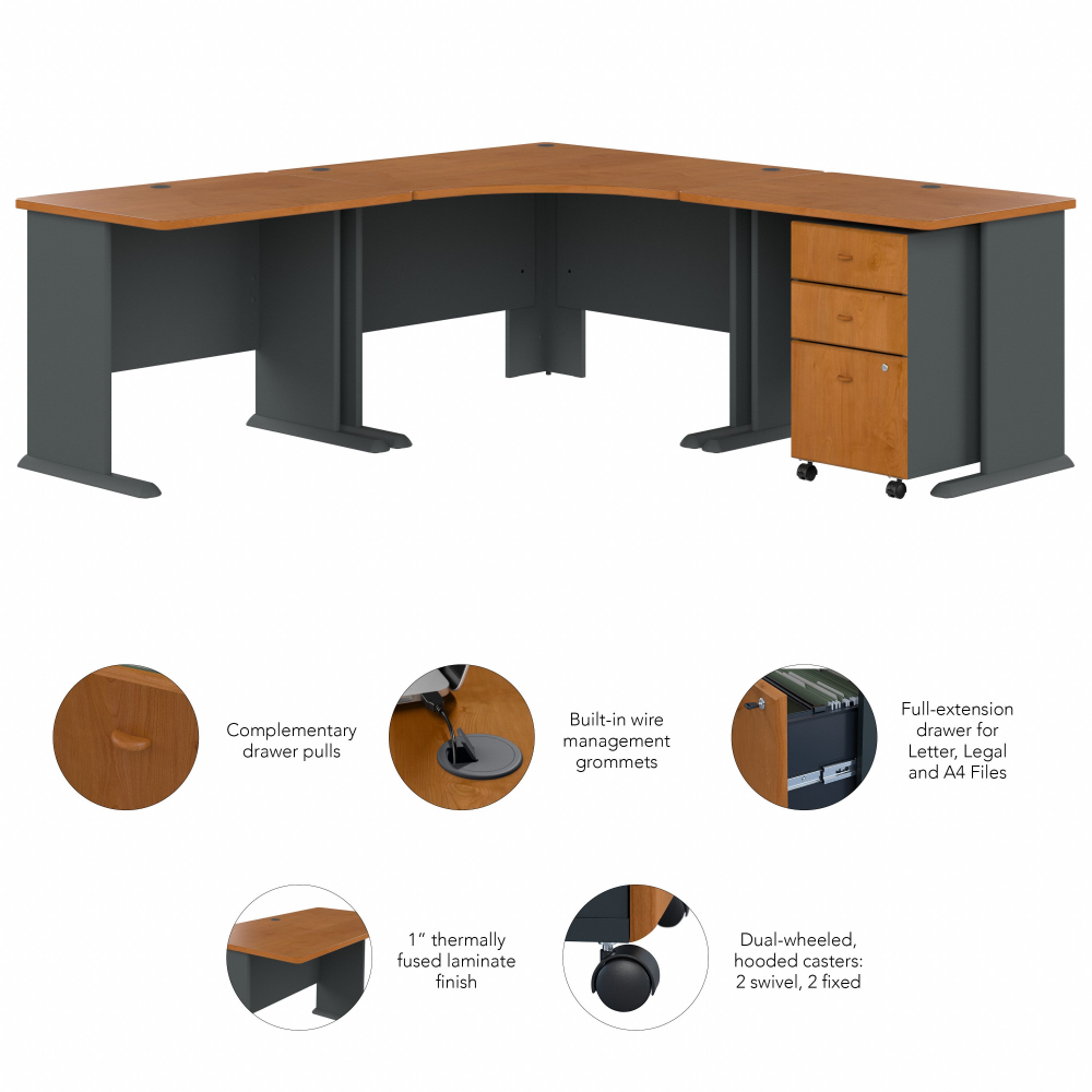 Shop Bush Business Furniture Series A 84W x 84D Corner Desk with Mobile File Cabinet, Image 06, SRA041NCSU, #color_natural cherry/slate
