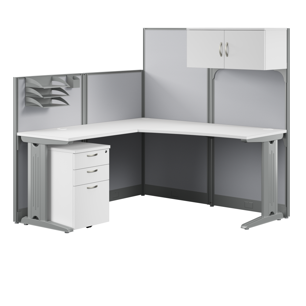 Shop Bush Business Furniture Office in an Hour 65W L Shaped Cubicle Desk with Storage, Drawers, and Organizers, Image 01, WC36194-03STGK, #color_pure white
