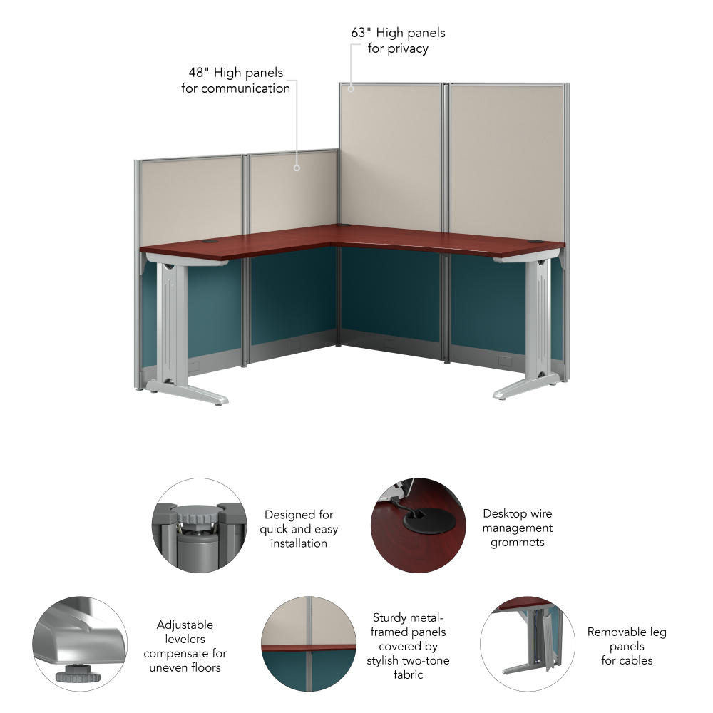 Shop Bush Business Furniture Office in an Hour 65W x 65D L Shaped Cubicle Desk, Image 10, WC36494-03K, #color_hansen cherry