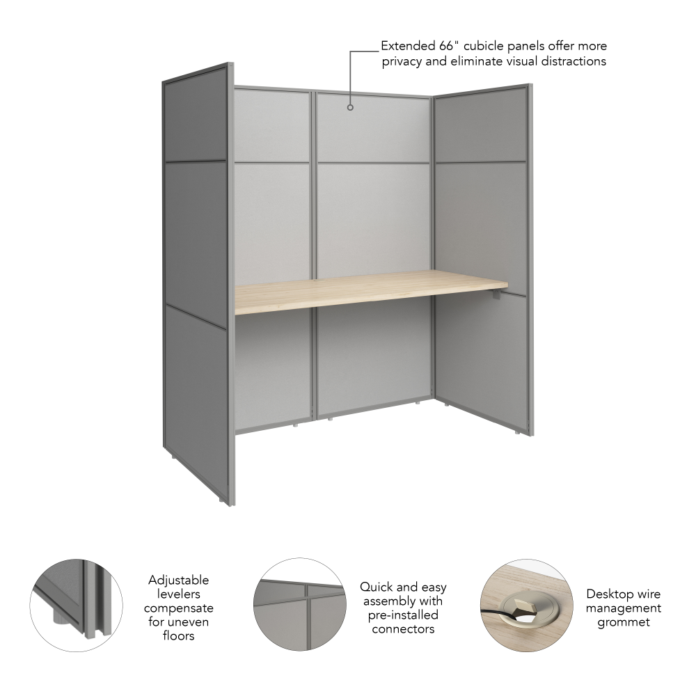 Shop Bush Business Furniture Easy Office 60-inch Cubicle Desk with Tall Panels, Image 06, EODH260NE-03K, #color_natural elm/silver gray fabric