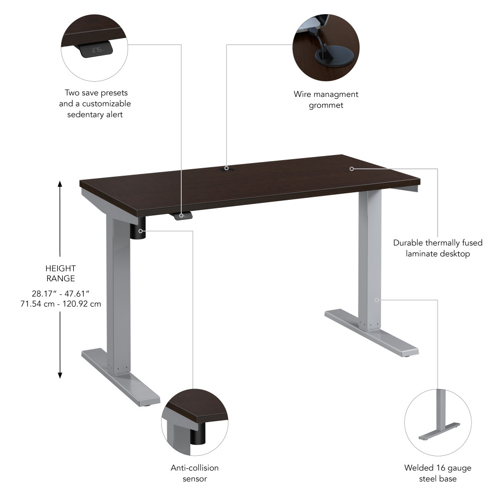 Shop Bush Business Furniture Move 40 Series 48W x 24D Electric Height Adjustable Standing Desk, Image 06, M4S4824MRSK, #color_mocha cherry/cool gray metallic