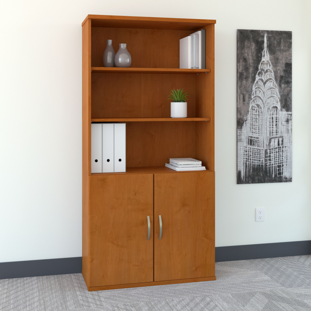 Shop Bush Business Furniture Series C 36W 5 Shelf Bookcase with Doors, Image 02, SRC103NC, #color_natural cherry/graphite gray