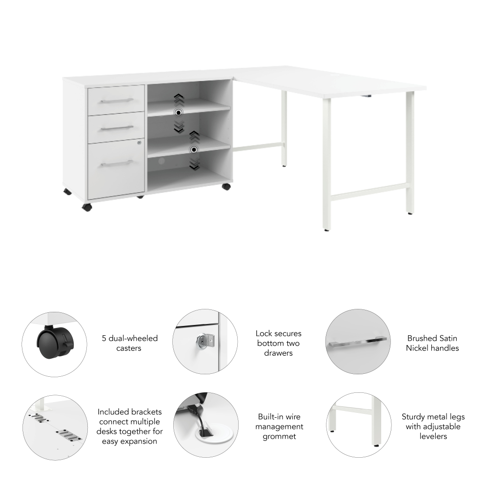 Shop Bush Business Furniture Hustle 60W x 30D Computer Desk and Storage Cabinet with Drawers and Shelves, Image 04, HUS009WH, #color_white