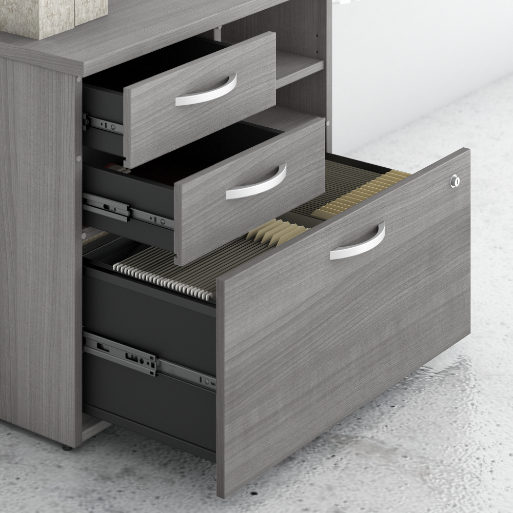 Shop Bush Business Furniture Hybrid Office Storage Cabinet with Drawers and Shelves, Image 04, HYF130PGSU-Z, #color_platinum gray