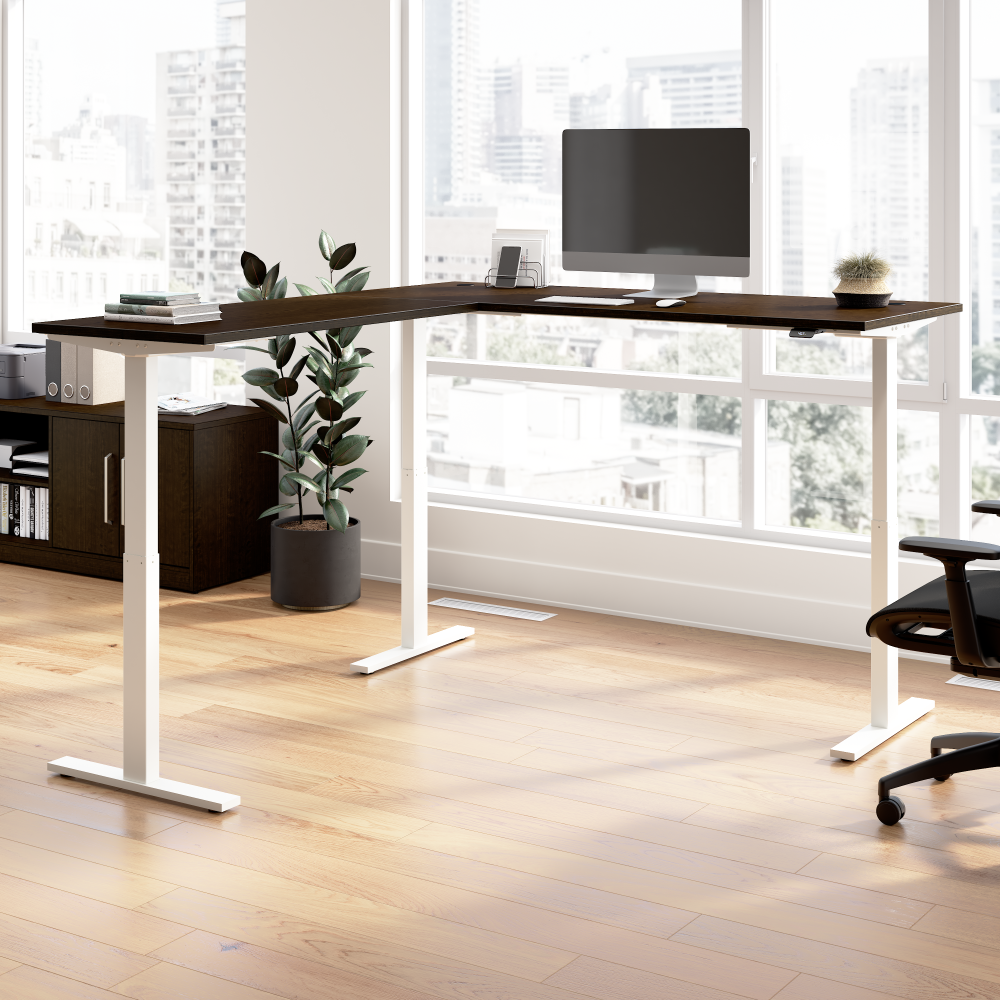 Shop Bush Business Furniture Move 60 Series 72W Height Adjustable L Shaped Standing Desk, Image 02, M6SL7278MRWK, #color_mocha cherry/white powder coat