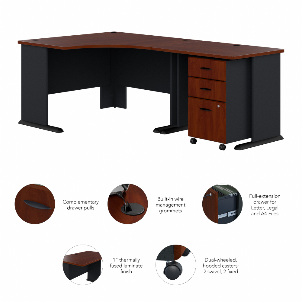 Shop Bush Business Furniture Series A 48W Corner Desk with 36W Return and Mobile File Cabinet, Image 06, SRA005HCSU, #color_hansen cherry