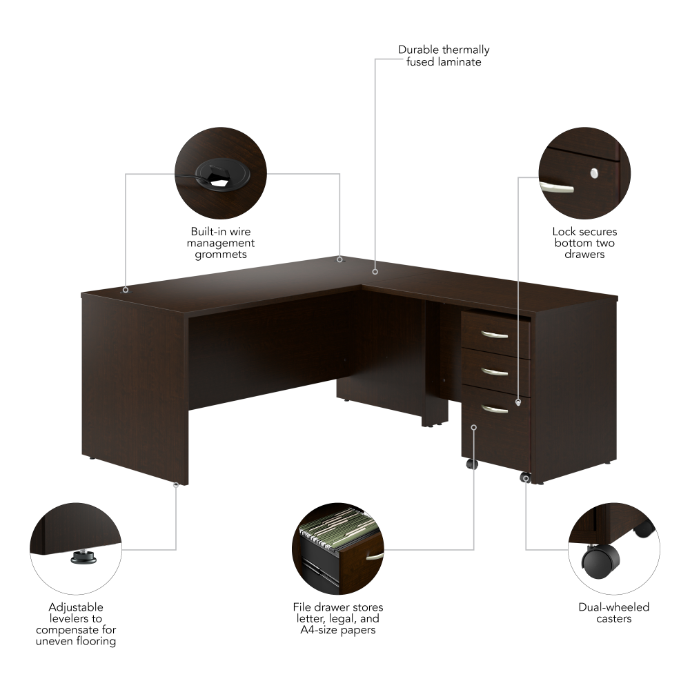 Shop Bush Business Furniture Series C 66W L Shaped Desk with 42W Return and Mobile File Cabinet, Image 06, SRC165MRSU, #color_mocha cherry