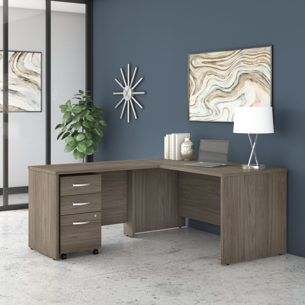 Shop Bush Business Furniture Studio C 60W x 30D L Shaped Desk with Mobile File Cabinet and 42W Return, Image 02, STC008MHSU, #color_modern hickory