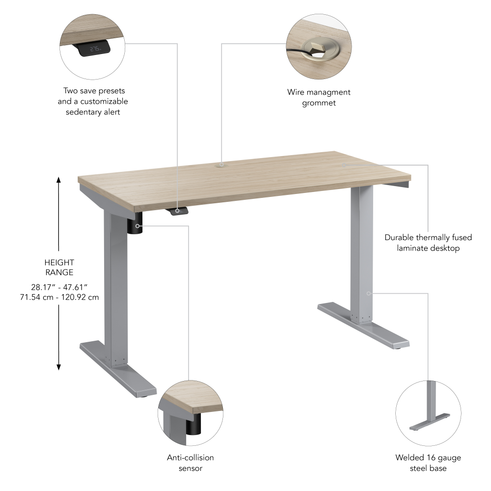 Shop Bush Business Furniture Move 40 Series 48W x 24D Electric Height Adjustable Standing Desk, Image 06, M4S4824NESK, #color_natural elm/cool gray metallic