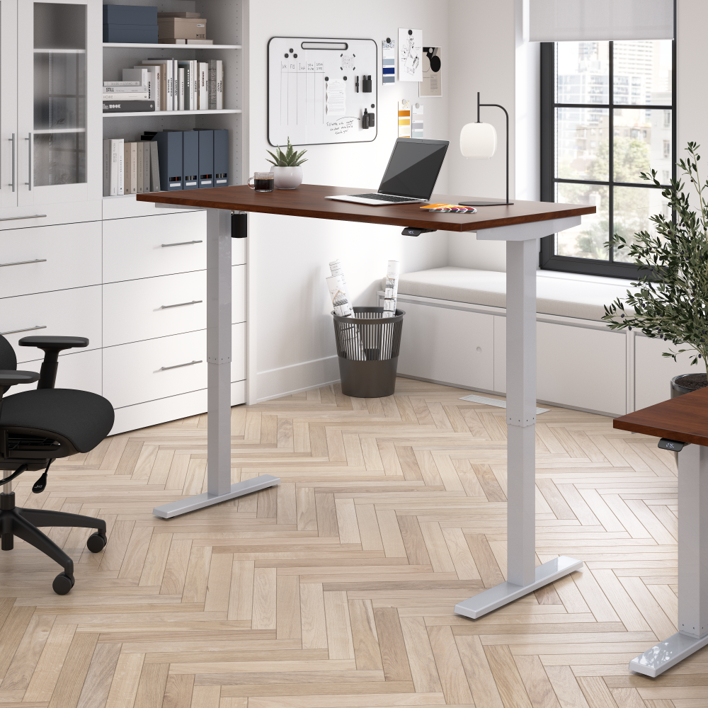 Shop Bush Business Furniture Move 40 Series 60W x 30D Electric Height Adjustable Standing Desk, Image 02, M4S6030HCSK, #color_hansen cherry/cool gray metallic