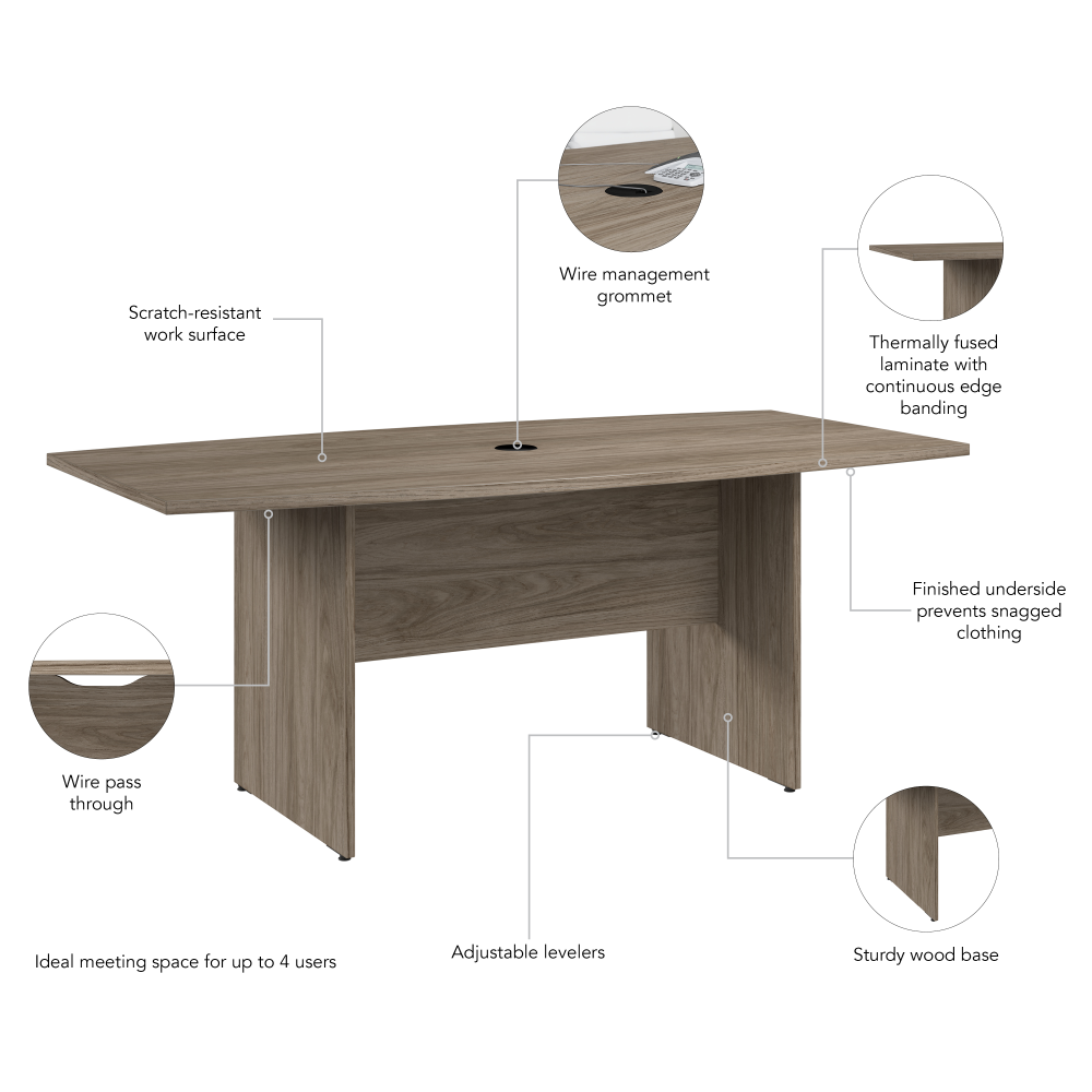 Shop Bush Business Furniture 72-inch Office Conference Table with Wood Base, Image 06, 99TB7236MH, #color_modern hickory