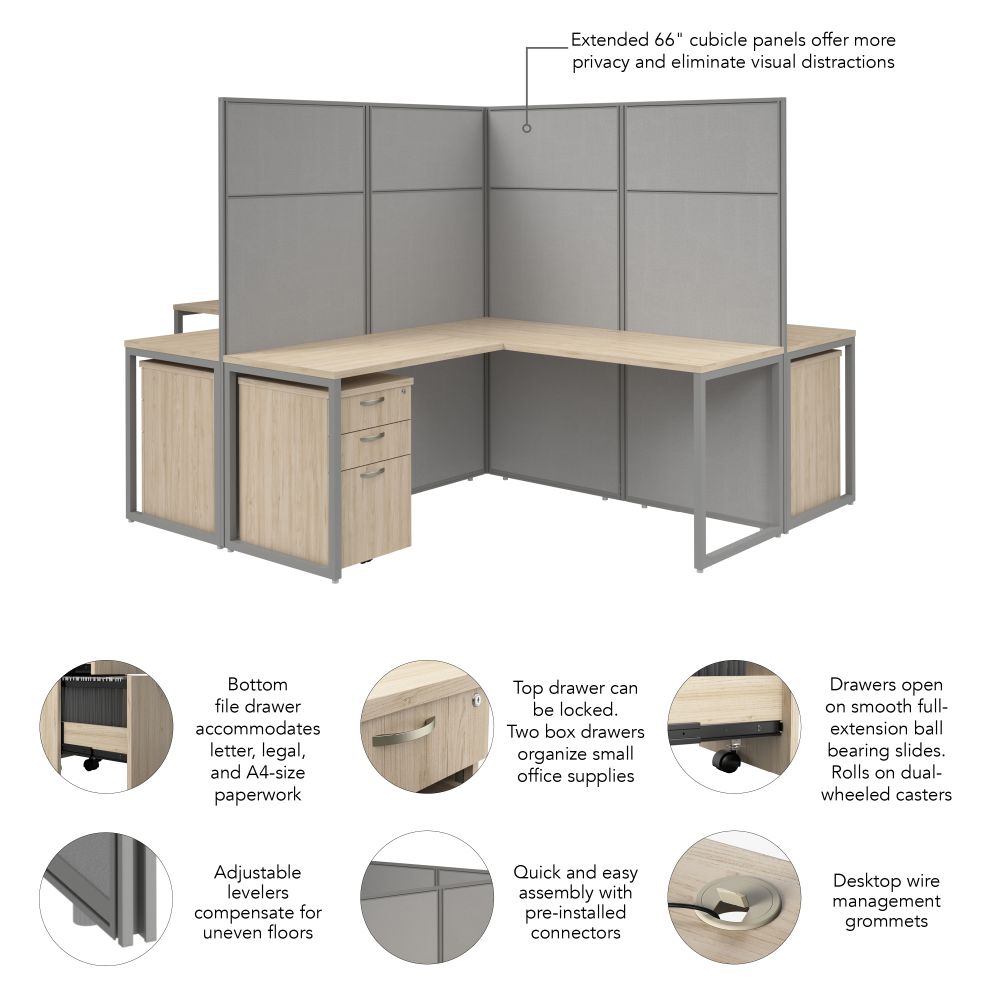 Shop Bush Business Furniture Easy Office 60-inch 4 Person L Shaped Cubicle Desk with Drawers and Tall Panels, Image 07, EODH76SNE-03K, #color_natural elm/silver gray fabric