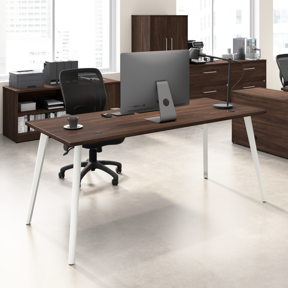 Shop Bush Business Furniture Vista 72W x 30D Computer Desk with Splayed Metal Legs, Image 02, VSD172BW, #color_black walnut