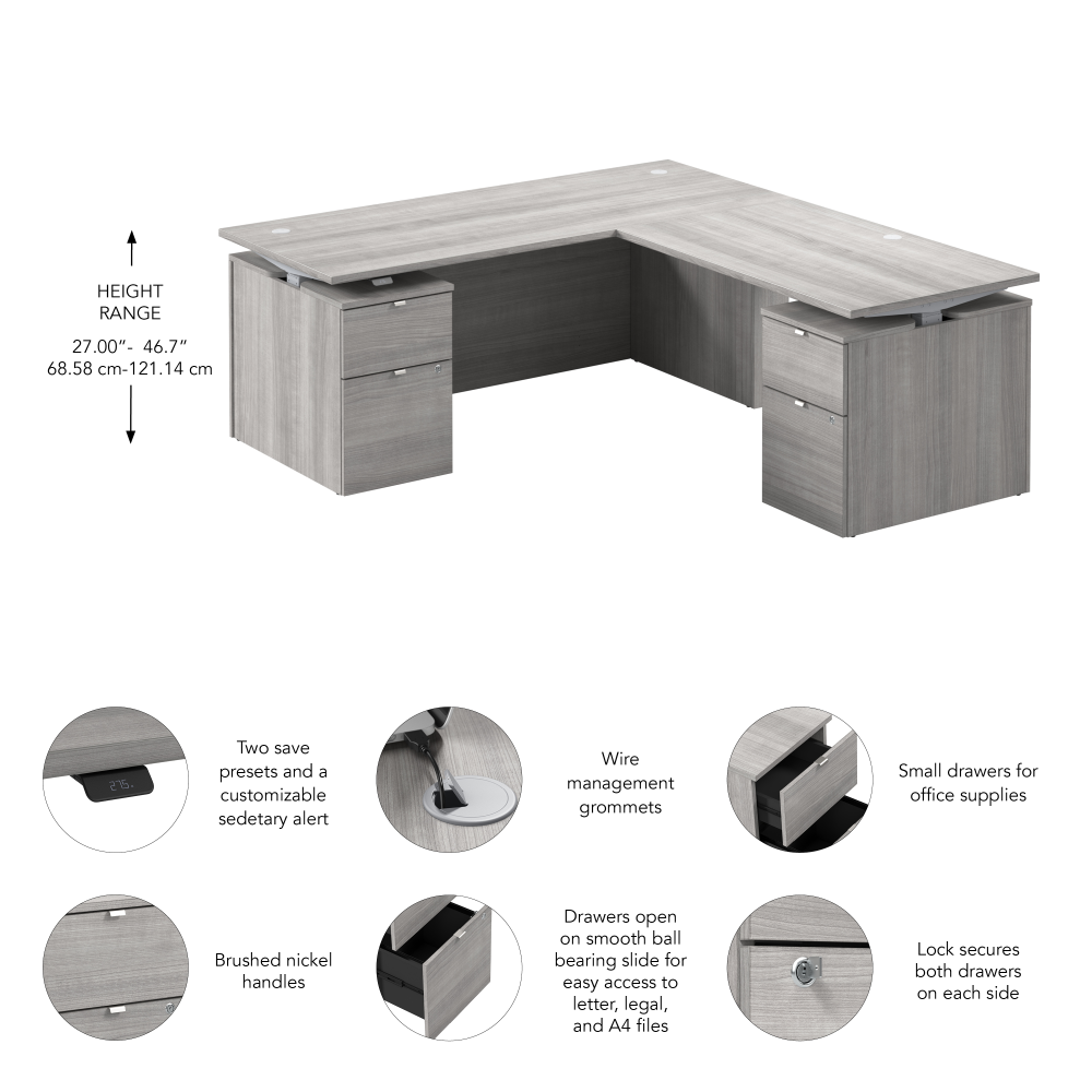 Shop Bush Business Furniture Stratus 72W x 78D Height Adjustable L Shaped Standing Desk with Drawers, Image 07, SUT018PG, #color_platinum gray
