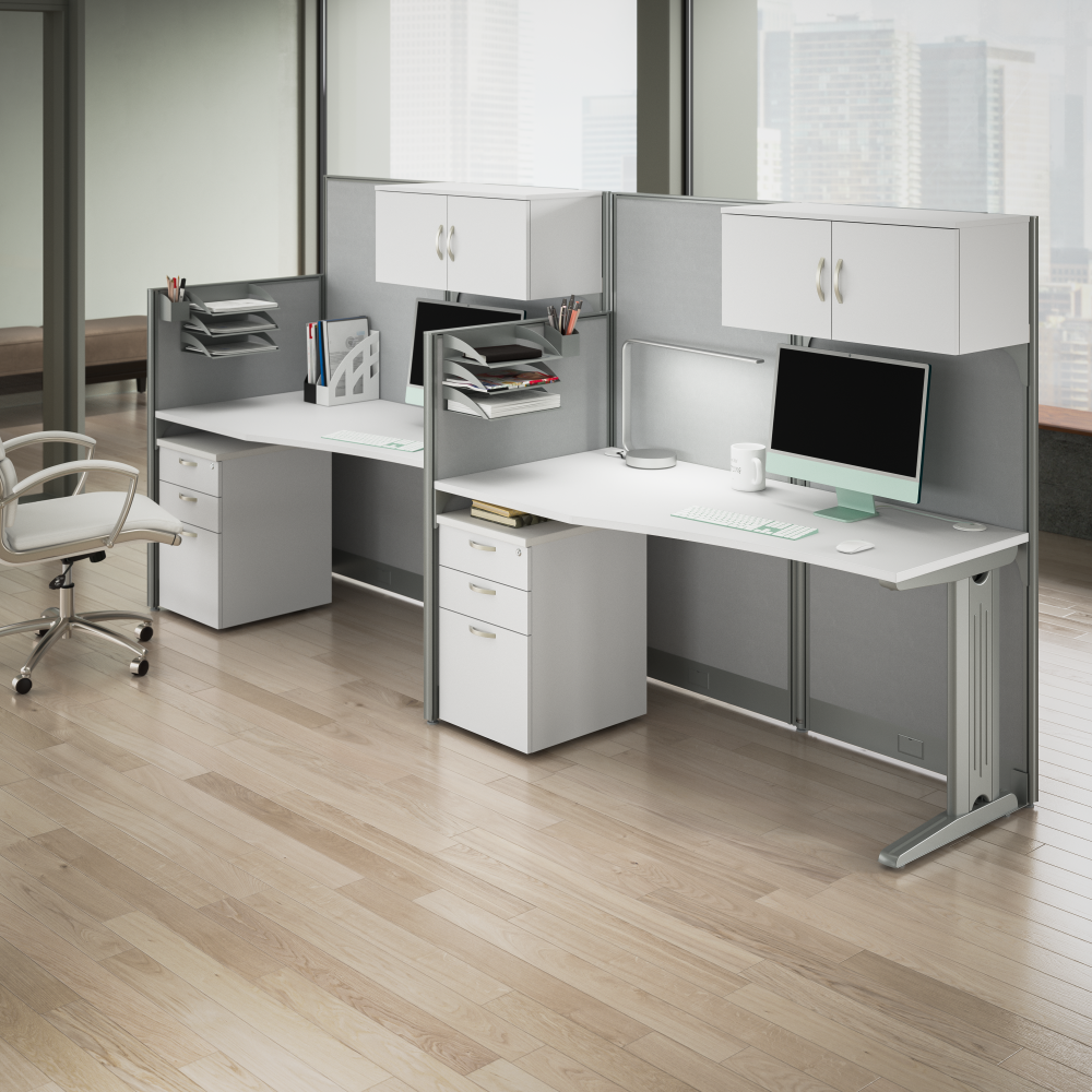 Shop Bush Business Furniture Office in an Hour 65W Straight Cubicle Desk with Storage, Drawers, and Organizers, Image 03, WC36192-03STGK, #color_pure white