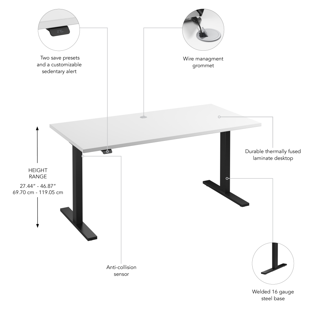 Shop Bush Business Furniture Move 60 Series 60W x 30D Electric Height Adjustable Standing Desk, Image 06, M6S6030WHBK, #color_white/black powder coat