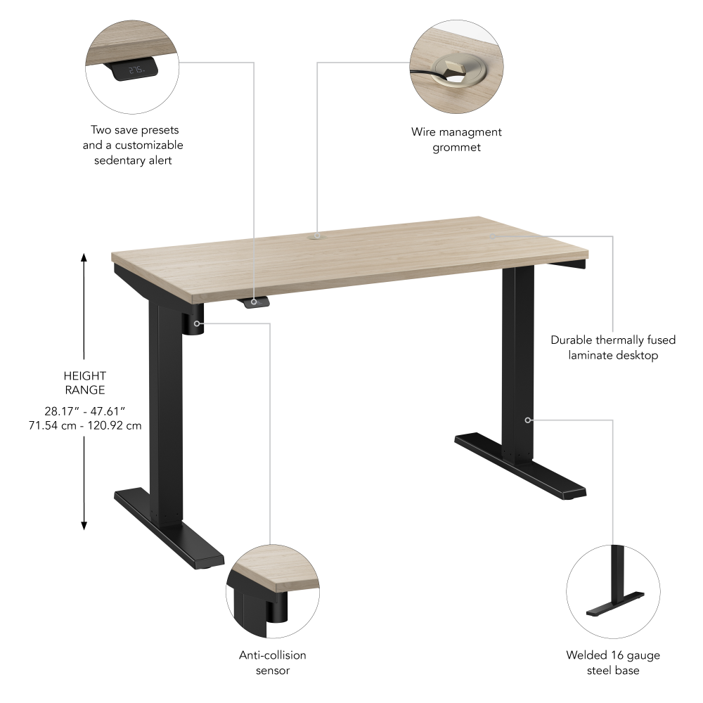Shop Bush Business Furniture Move 40 Series 48W x 24D Electric Height Adjustable Standing Desk, Image 06, M4S4824NEBK, #color_natural elm/black powder coat
