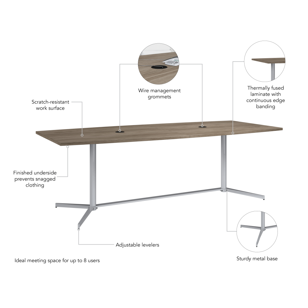 Shop Bush Business Furniture 96-inch Office Conference Table with Metal Base, Image 05, 99TBM96MHSVK, #color_modern hickory