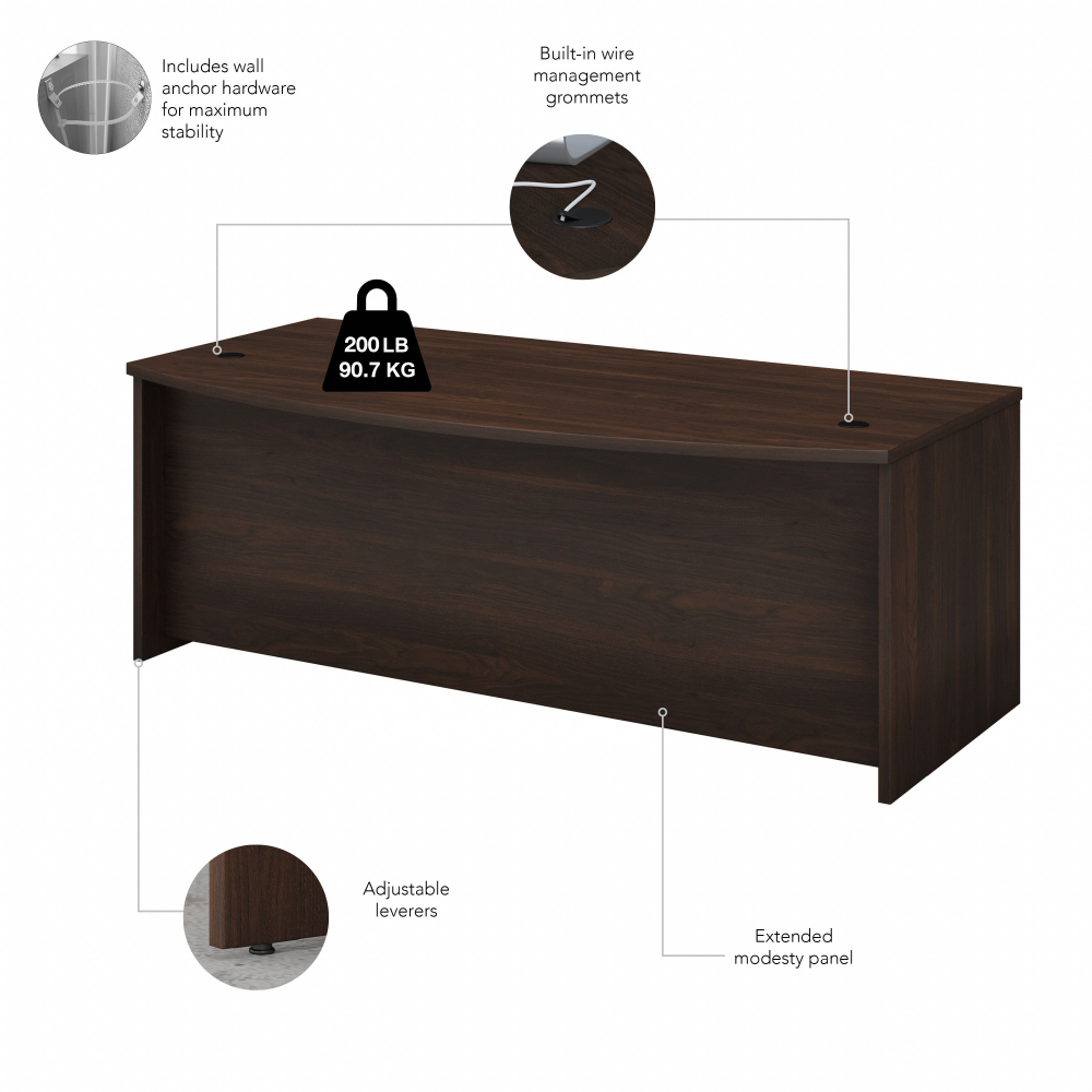 Shop Bush Business Furniture Studio C 72W x 36D Bow Front Desk with Mobile File Cabinets, Image 06, STC012BWSU, #color_black walnut