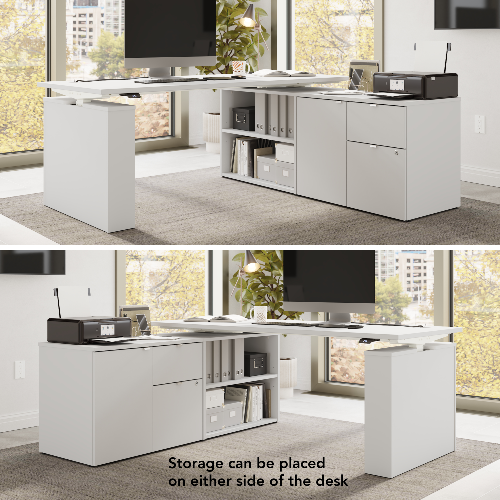 Shop Bush Business Furniture Stratus 60W x 30D Electric Height Adjustable Standing Desk with Storage, Image 03, SUT019WH, #color_white