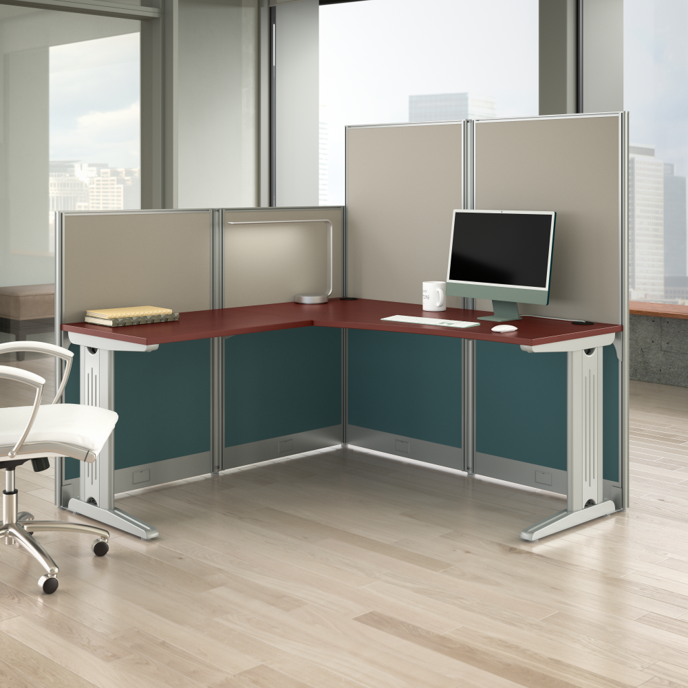 Shop Bush Business Furniture Office in an Hour 65W x 65D L Shaped Cubicle Desk, Image 02, WC36494-03K, #color_hansen cherry