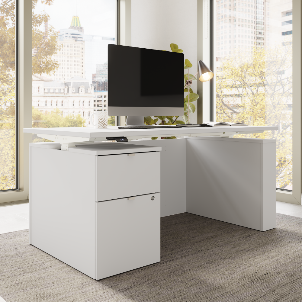 Shop Bush Business Furniture Stratus 60W x 30D Eletric Height Adjustable Standing Desk with File Cabinet, Image 03, SUT007WH, #color_white