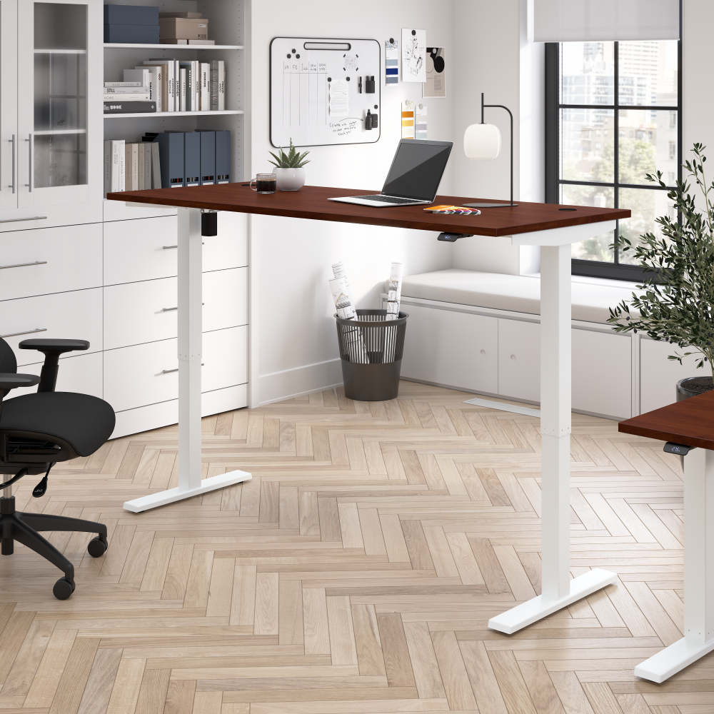 Shop Bush Business Furniture Move 40 Series 72W x 30D Electric Height Adjustable Standing Desk, Image 02, M4S7230HCWK, #color_hansen cherry/white powder coat