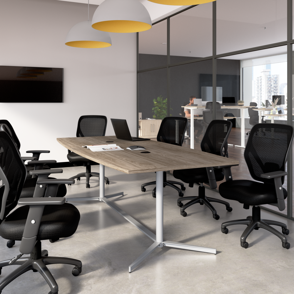 Shop Bush Business Furniture 96-inch Office Conference Table with Metal Base, Image 02, 99TBM96MHSVK, #color_modern hickory