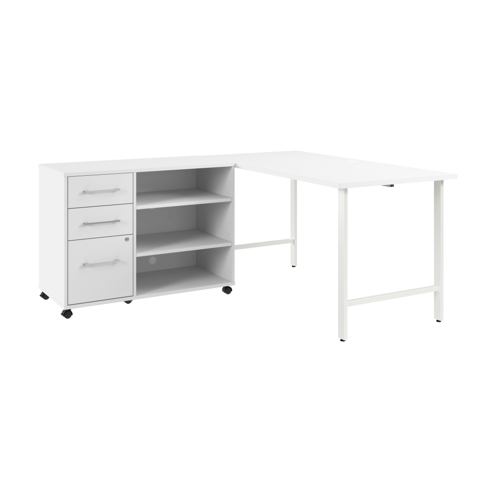 Shop Bush Business Furniture Hustle 60W x 30D Computer Desk and Storage Cabinet with Drawers and Shelves, Image 01, HUS009WH, #color_white