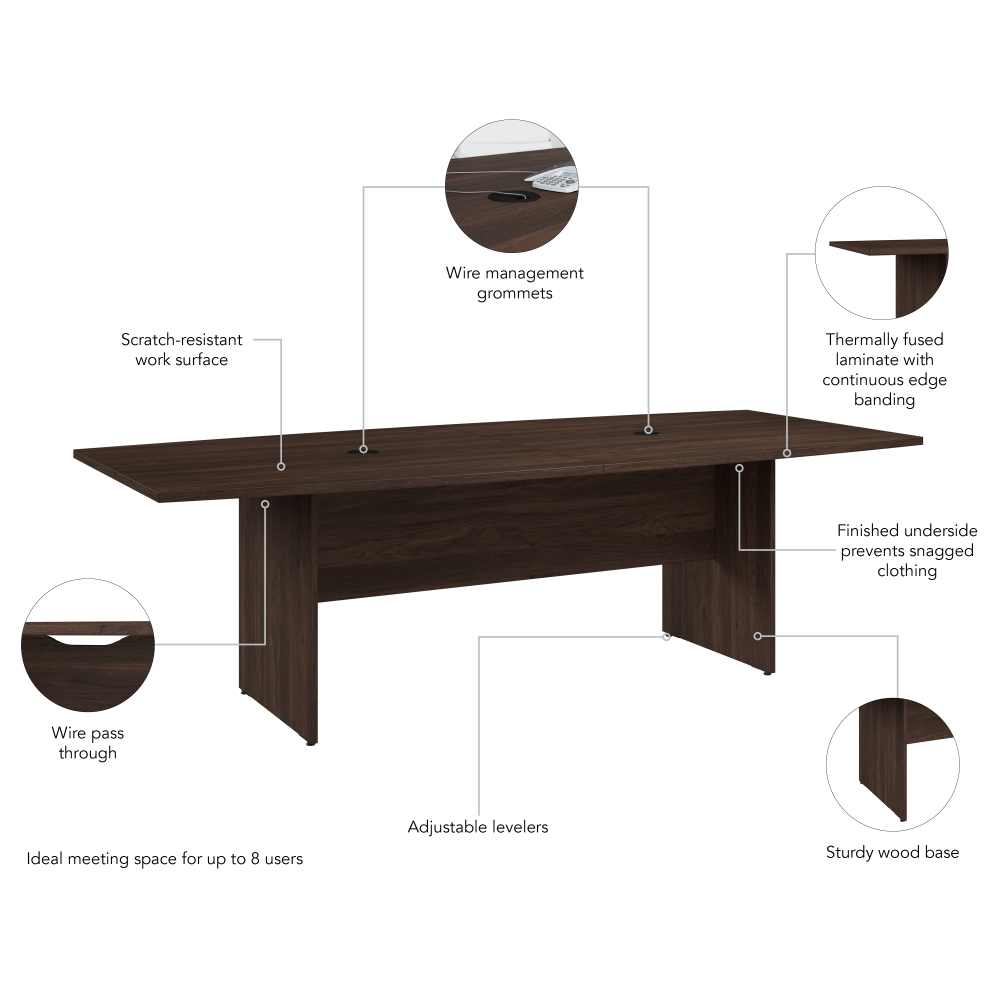 Shop Bush Business Furniture 96-inch Office Conference Table with Wood Base, Image 06, 99TB9642BWK, #color_black walnut