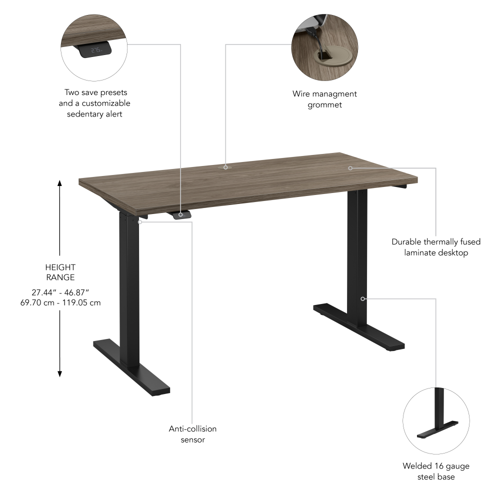 Shop Bush Business Furniture Move 60 Series 48W x 24D Electric Height Adjustable Standing Desk, Image 06, M6S4824MHBK, #color_modern hickory/black powder coat