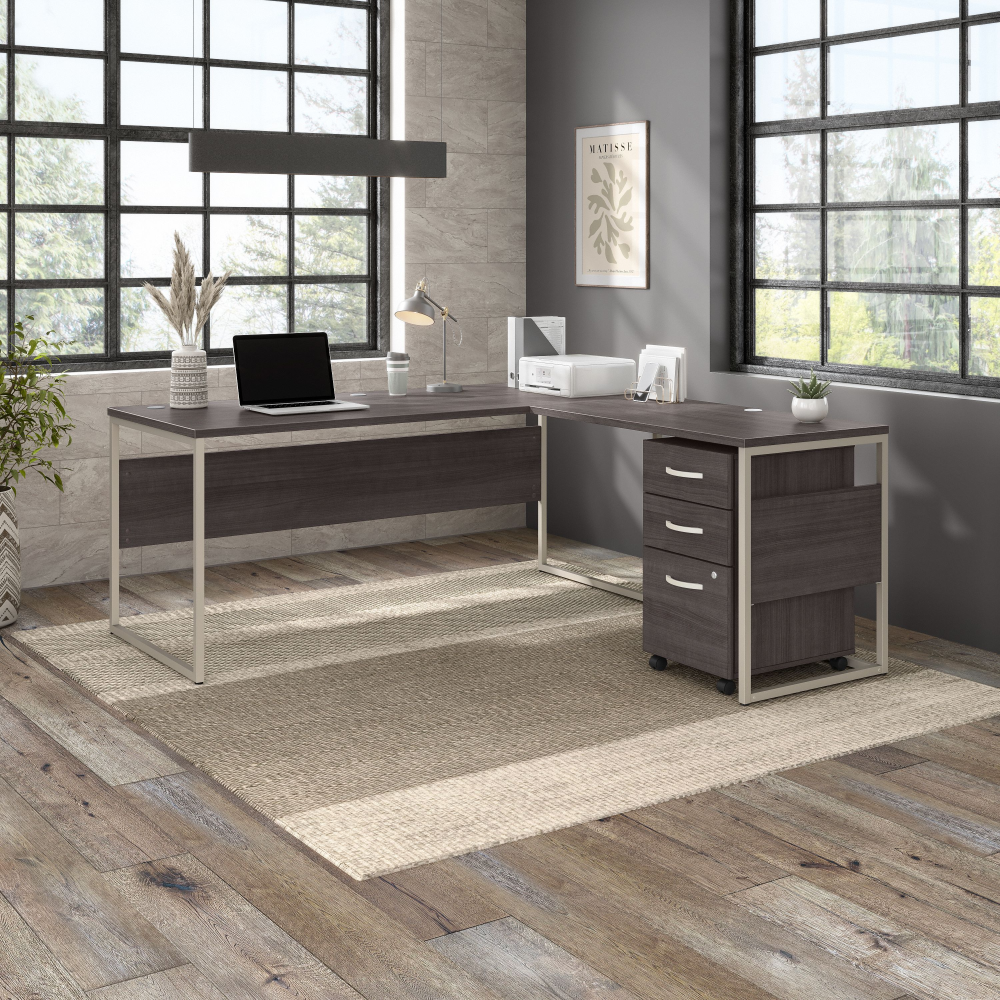 Shop Bush Business Furniture Hybrid 72W x 30D L Shaped Table Desk with Mobile File Cabinet, Image 02, HYB028SGSU, #color_storm gray