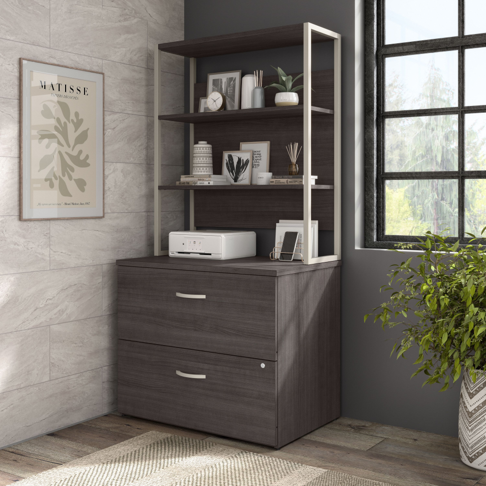 Shop Bush Business Furniture Hybrid 2 Drawer Lateral File Cabinet with Shelves, Image 02, HYB018SGSU, #color_storm gray