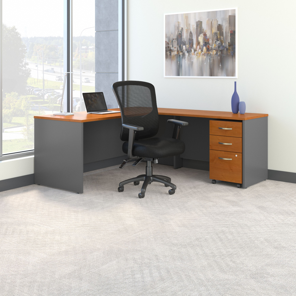 Shop Bush Business Furniture Series C 72W L Shaped Desk with Mobile File Cabinet and High Back Multifunction Office Chair, Image 02, SRC131NCSU, #color_natural cherry/graphite gray