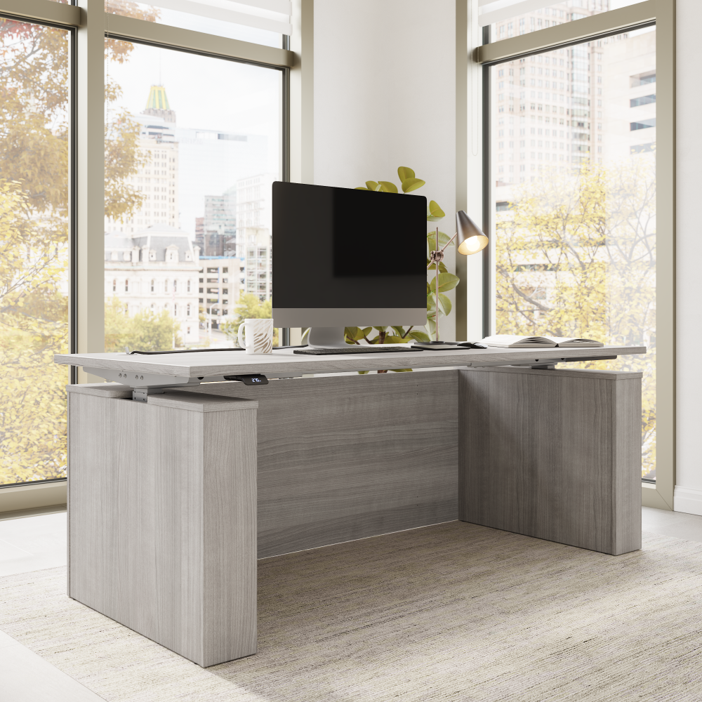 Shop Bush Business Furniture Stratus 72W x 30D Electric Height Adjustable Standing Desk with Modesty Panel, Image 03, SUT004PG, #color_platinum gray