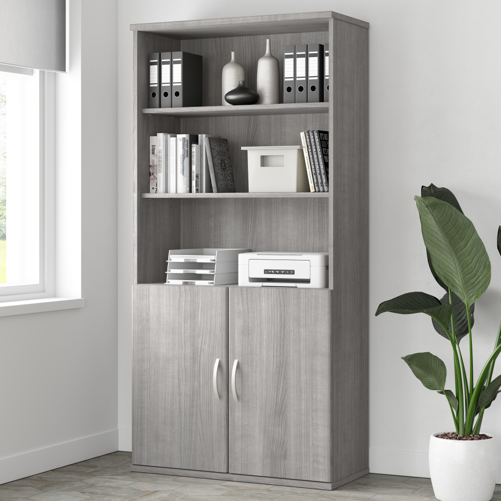 Shop Bush Business Furniture Studio A Tall 5 Shelf Bookcase with Doors, Image 02, STA010PG, #color_platinum gray