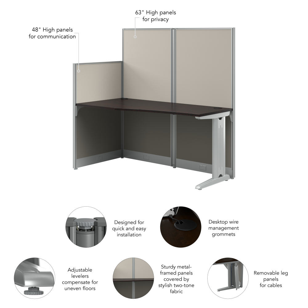 Shop Bush Business Furniture Office in an Hour 65W x 33D Straight Cubicle Desk, Image 09, WC36892-03K, #color_mocha cherry