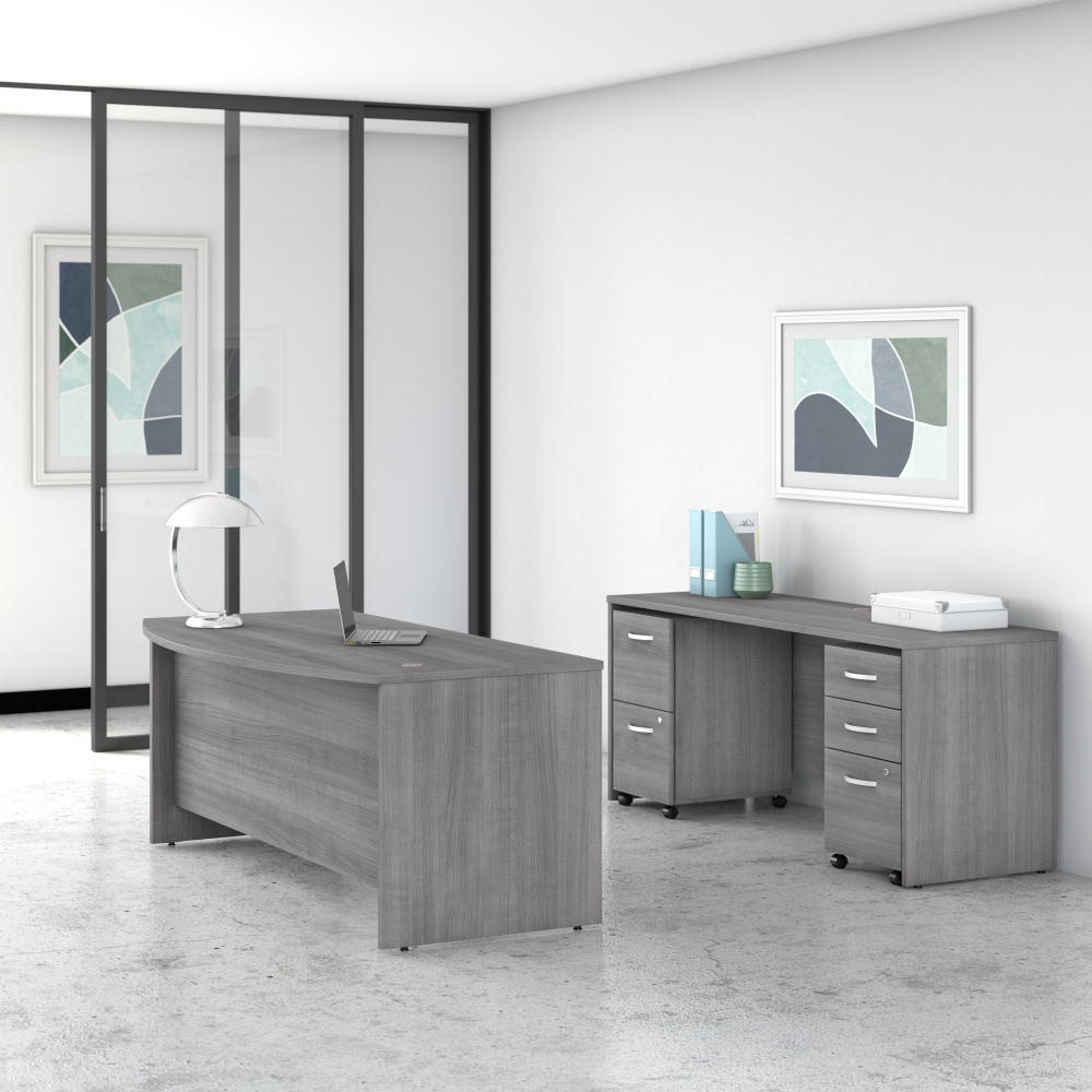 Shop Bush Business Furniture Studio C 72W x 36D Bow Front Desk and Credenza with Mobile File Cabinets, Image 02, STC009PGSU, #color_platinum gray