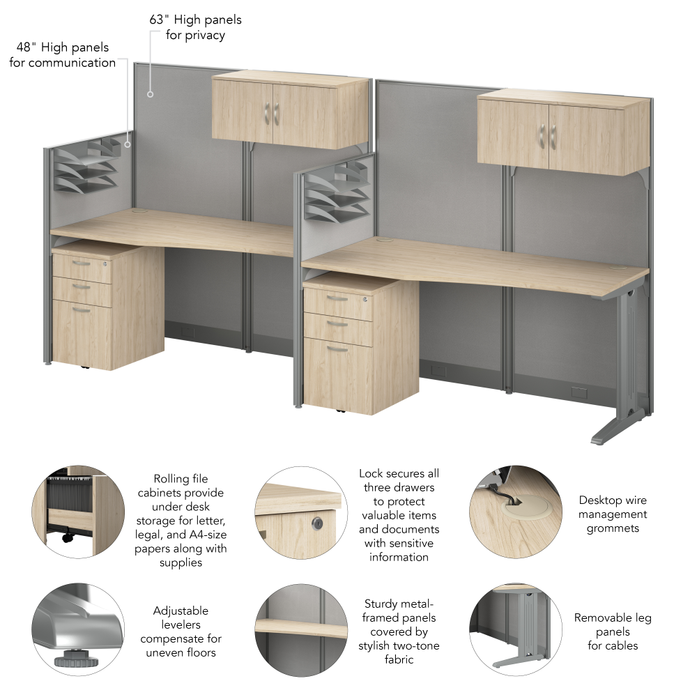 Shop Bush Business Furniture Office in an Hour 2 Person Cubicle Desks with Storage, Drawers, and Organizers, Image 07, OIAH005NE, #color_natural elm