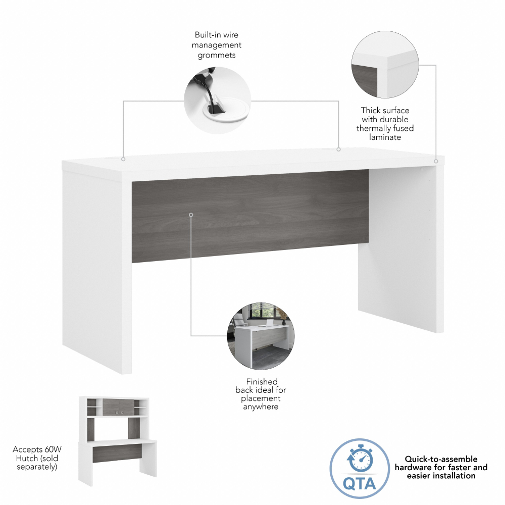 Shop Bush Business Furniture Echo 60W Credenza Desk, Image 07, KI60506-03, #color_pure white/modern gray