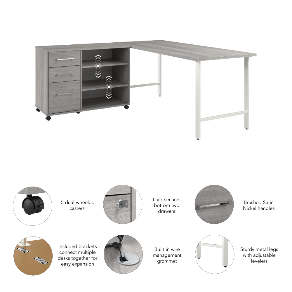Shop Bush Business Furniture Hustle 72W x 30D Computer Desk and Storage Cabinet with Drawers and Shelves, Image 04, HUS010PG, #color_platinum gray