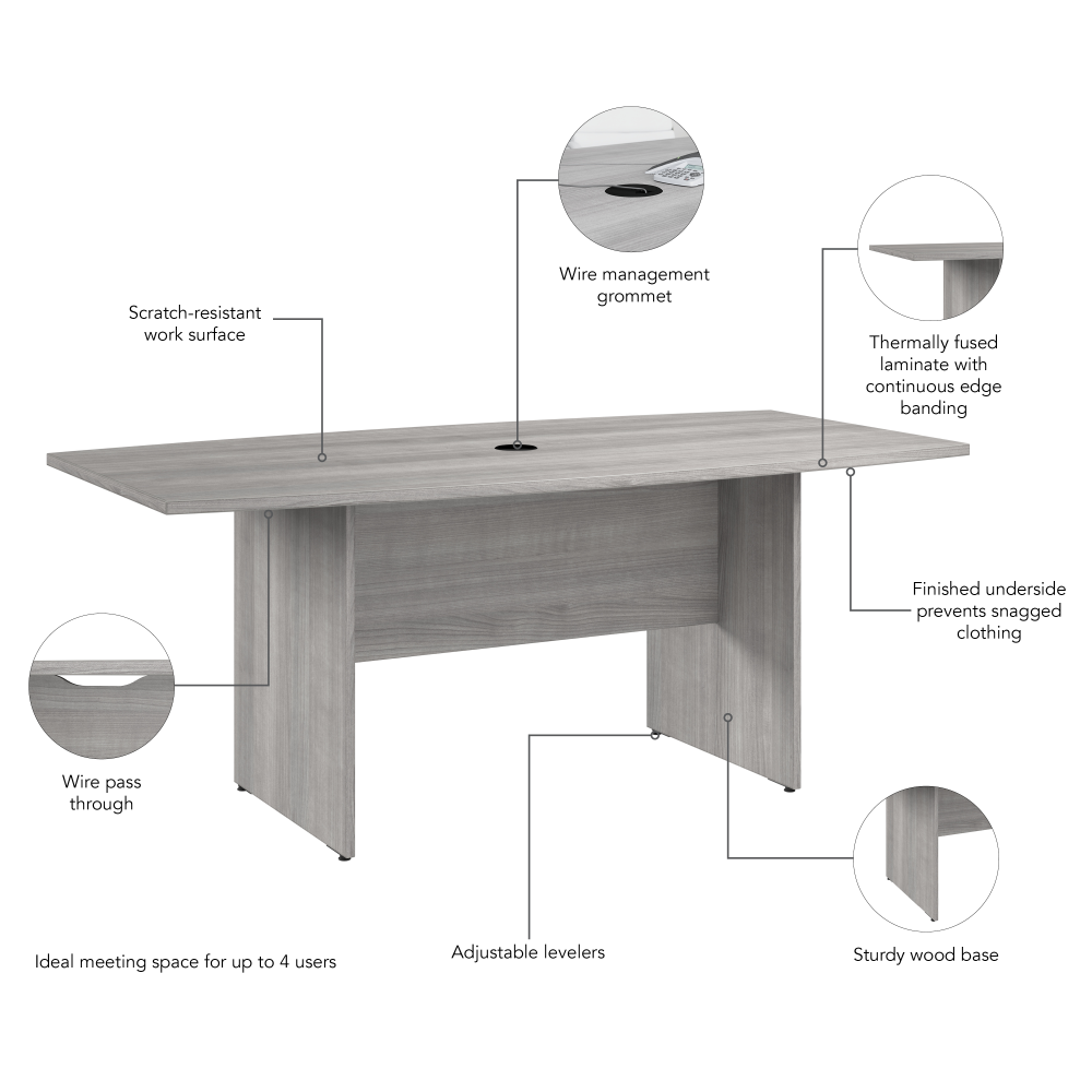 Shop Bush Business Furniture 72-inch Office Conference Table with Wood Base, Image 06, 99TB7236PG, #color_platinum gray