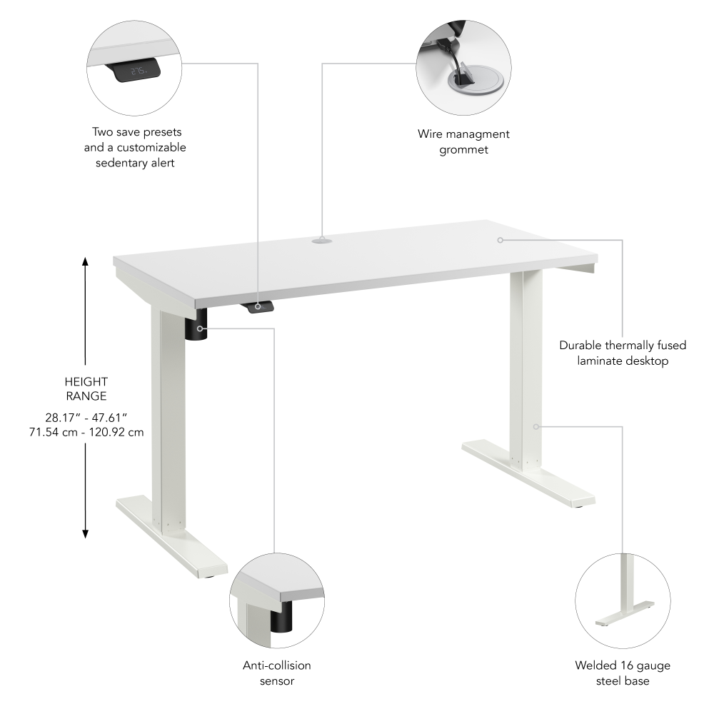 Shop Bush Business Furniture Move 40 Series 48W x 24D Electric Height Adjustable Standing Desk, Image 06, M4S4824WHWK, #color_white/white powder coat