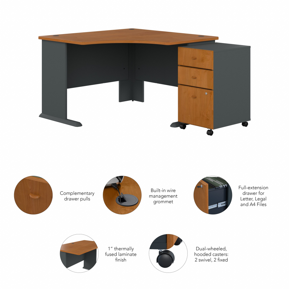 Shop Bush Business Furniture Series A 48W Corner Desk with Mobile File Cabinet, Image 06, SRA035NCSU, #color_natural cherry/slate