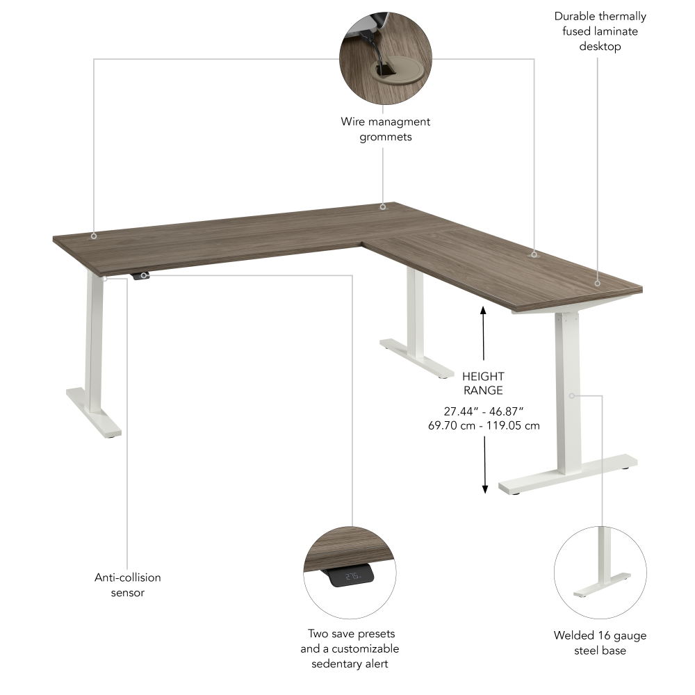 Shop Bush Business Furniture Move 60 Series 72W Height Adjustable L Shaped Standing Desk, Image 06, M6SL7278MHWK, #color_modern hickory/white powder coat