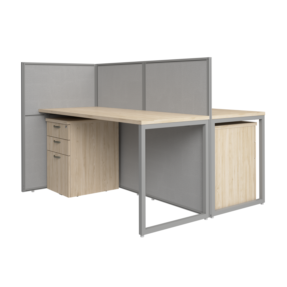 Shop Bush Business Furniture Easy Office 60-inch 2 Person Cubicle Desk with Drawers and Low Panels, Image 01, EOD460SNE-03K, #color_natural elm/silver gray fabric