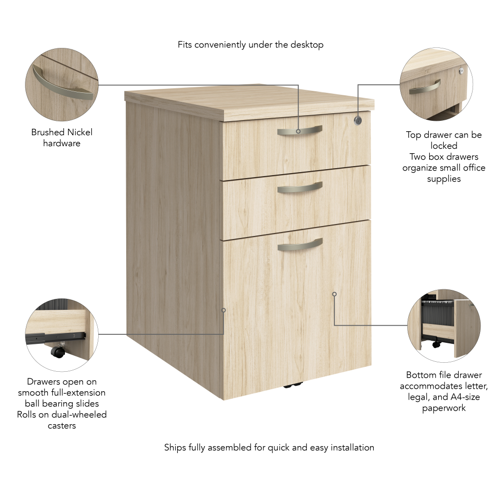 Shop Bush Business Furniture Easy Office 3 Drawer Rolling File Cabinet, Image 06, EOF116NE-03, #color_natural elm