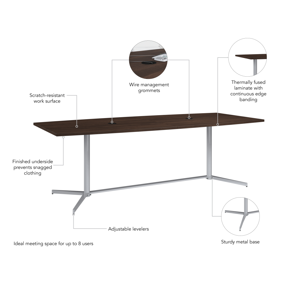 Shop Bush Business Furniture 96-inch Office Conference Table with Metal Base, Image 05, 99TBM96BWSVK, #color_black walnut
