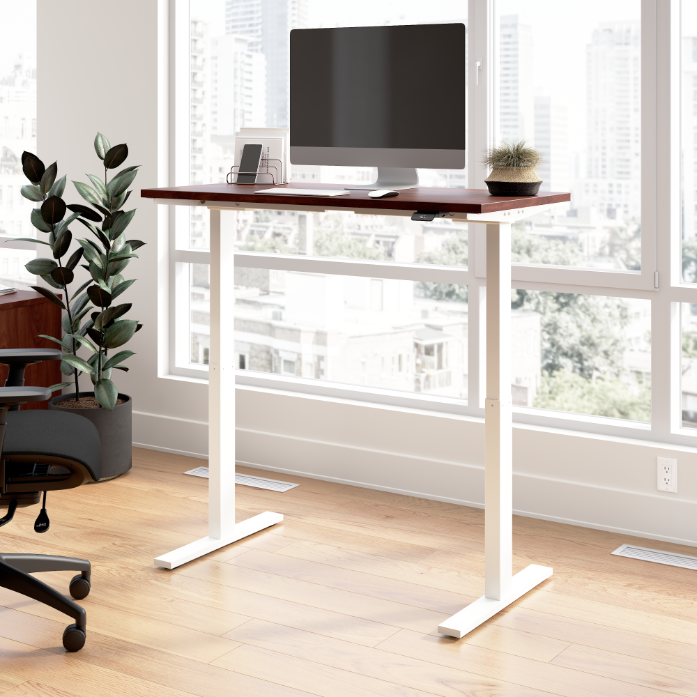 Shop Bush Business Furniture Move 60 Series 48W x 24D Electric Height Adjustable Standing Desk, Image 02, M6S4824HCWK, #color_hansen cherry/white powder coat